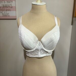 Auden White Lace Lightly Lined Demi Coverage Long Line Underwire Bra Size 38D
